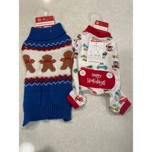 Dog puppy Sweater SMALL holiday doggy pajama XS LOT OF 2 new with tags